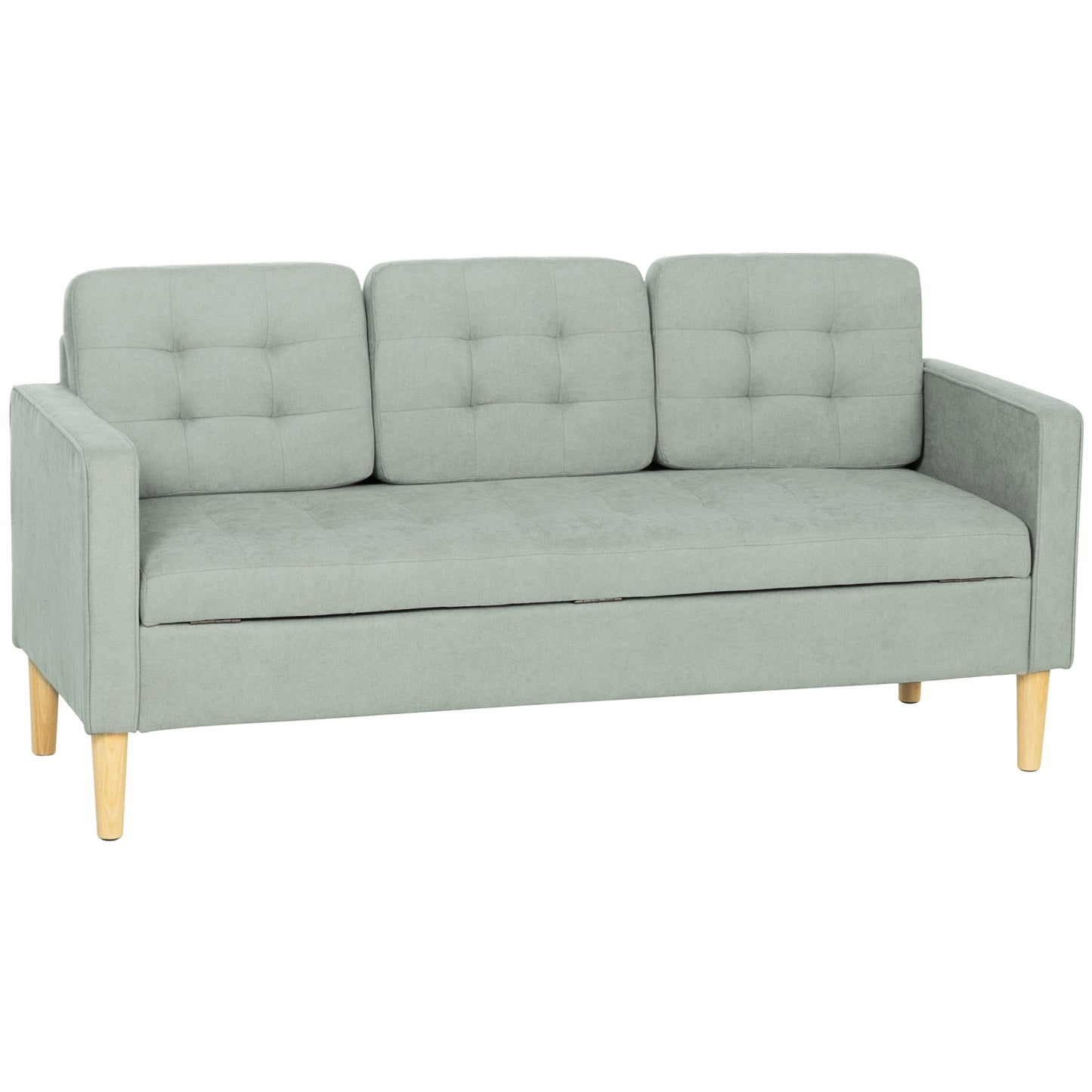 Photo of HOMCOM 3 Seater Sofa, 169cm Couch with Hidden Storage, Wood Legs, Light Grey in Grey colour on a white background