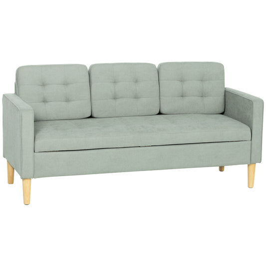 Photo of HOMCOM 3 Seater Sofa, 169cm Couch with Hidden Storage, Wood Legs, Light Grey in Grey colour on a white background