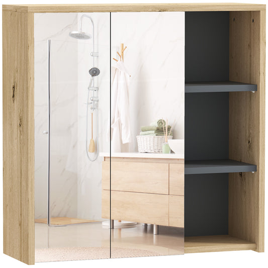 Photo of HOMCOM Five-Shelf Mirrored Bathroom Cabinet - Wood-Effect in Wood-Effect colour on a white background