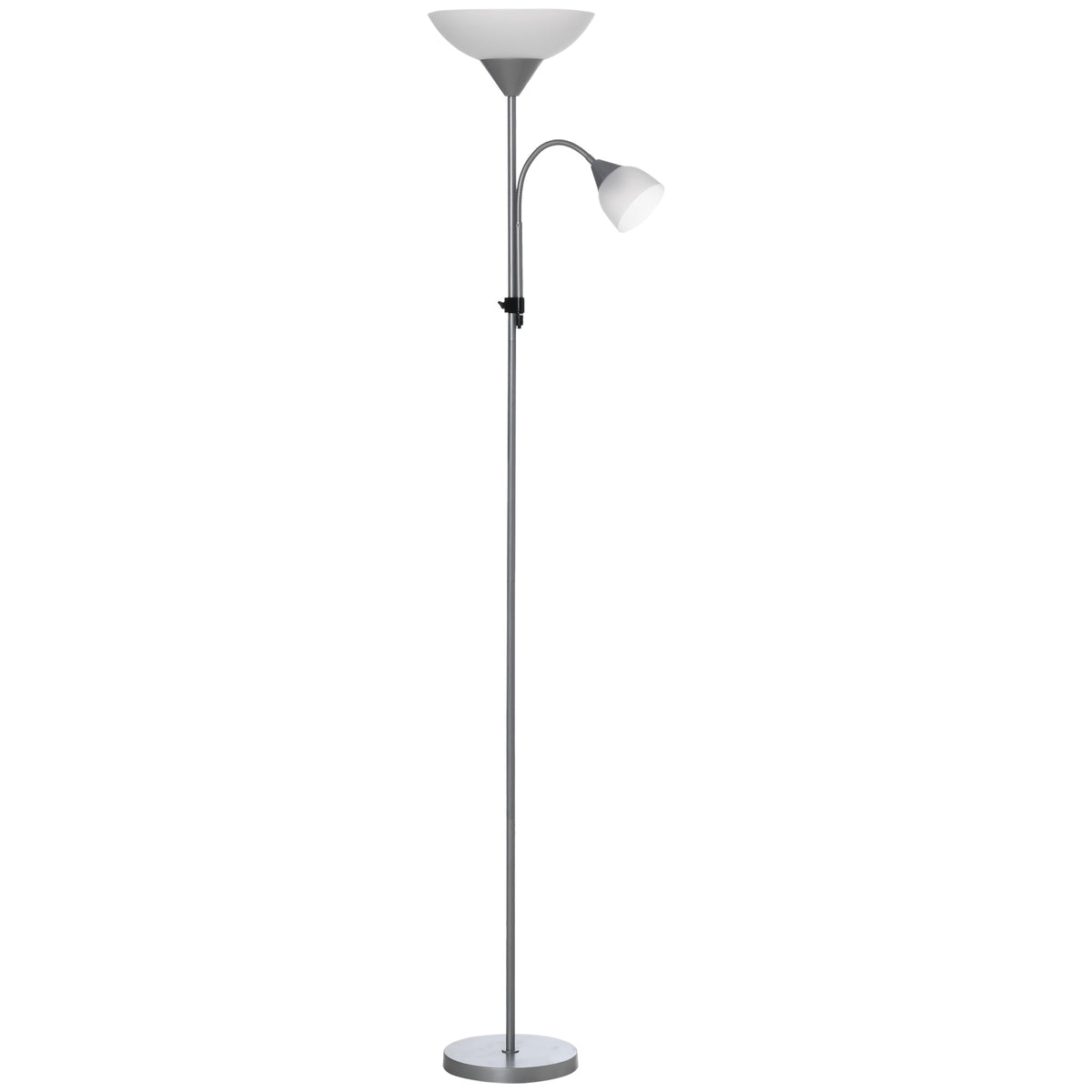 Photo of HOMCOM LED Floor Lamp for Living Room, 180cm Tall Standing Lamp, Mother and Child Uplighter with Adjustable Gooseneck, Silver Tone in Tone colour on a white background