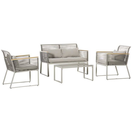 Photo of Outsunny 4 Pieces Rattan Garden Furniture Set - Grey in Grey colour on a white background
