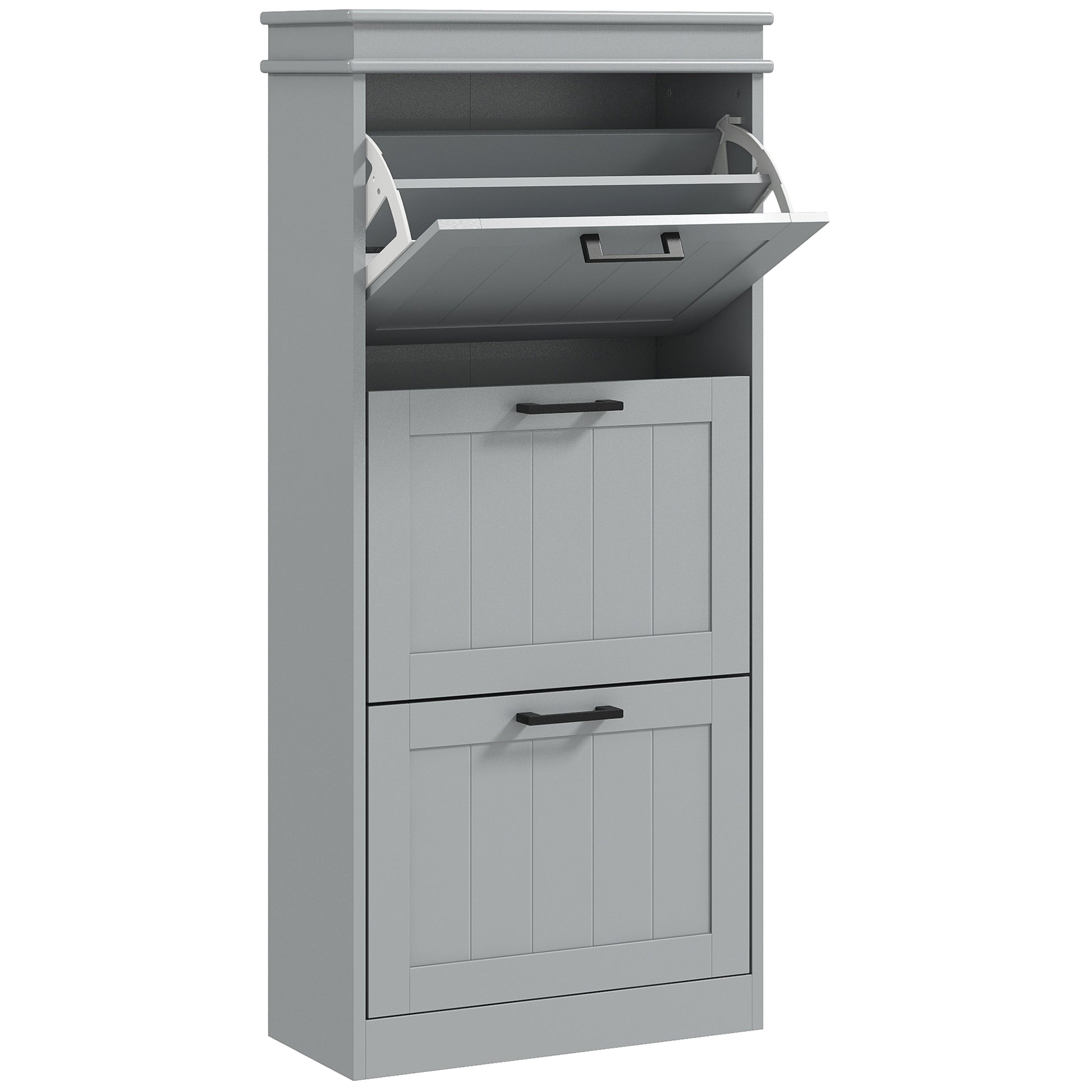 Photo of HOMCOM Three-Drawer Minimalistic Shoe Cabinet - Grey in Grey colour on a white background