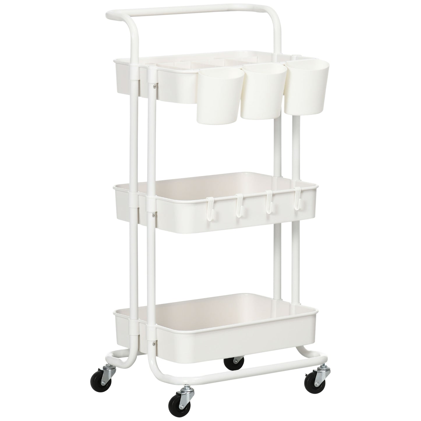 Photo of HOMCOM Three-Tier Home Trolley, with Handle and Wheels - White in White colour on a white background