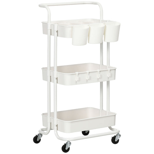 Photo of HOMCOM Three-Tier Home Trolley, with Handle and Wheels - White in White colour on a white background