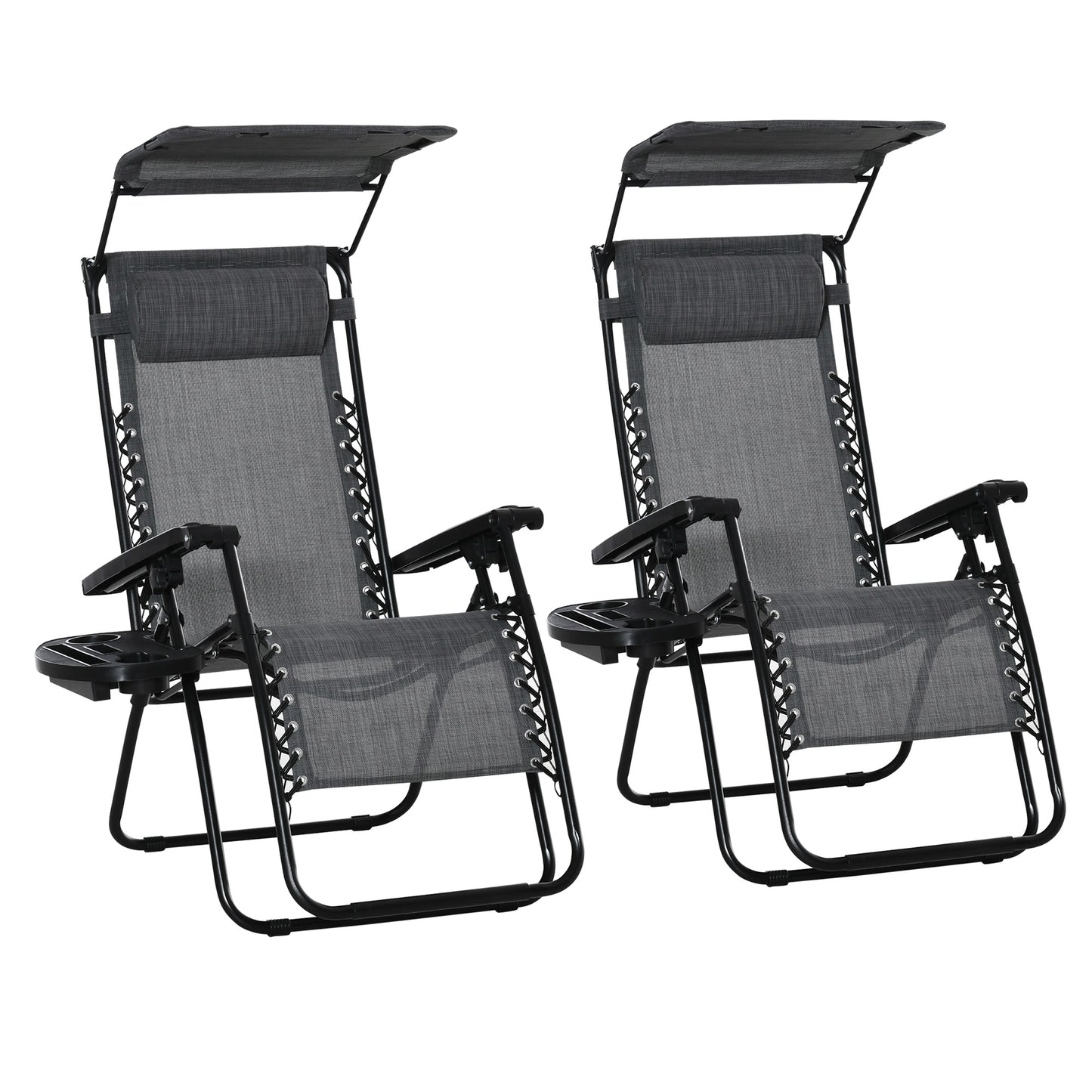 Photo of Outsunny 2 Piece Foldable Reclining Garden Chair with Headrest, Zero Gravity Deck Sun Lounger Seat Chair with Footrest, Armrest, Cup Holder & Canopy Shade, Light Grey in Grey colour on a white background