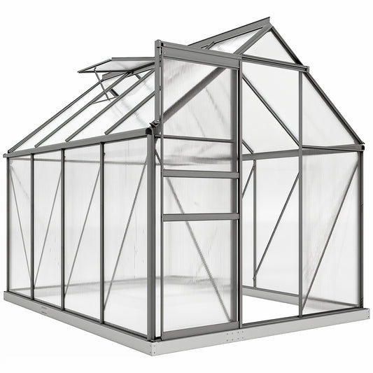 Photo of Outsunny 190 x 253 cm Walk-In Polycarbonate Greenhouse - Dark Grey in Grey colour on a white background