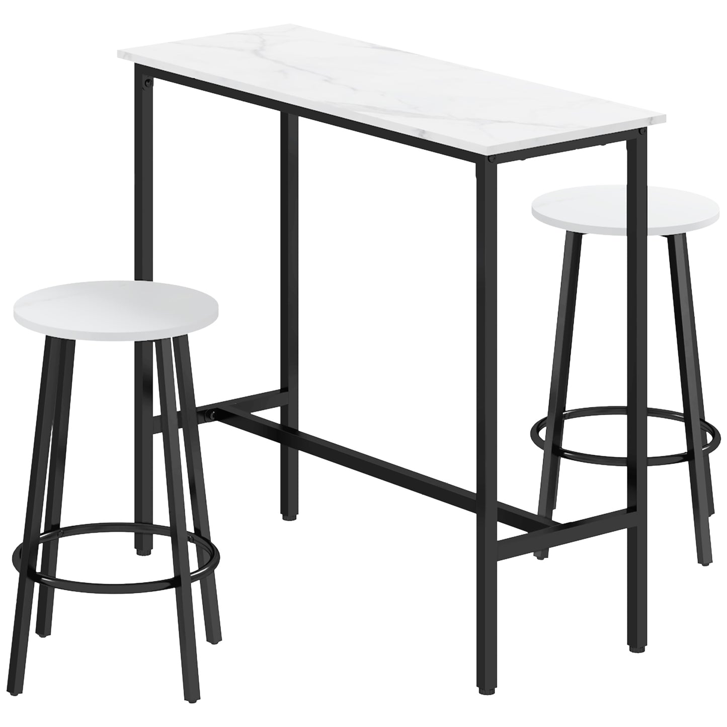 Photo of HOMCOM Three-Piece Marble-Effect Bar Table Set - White/Black in White/Black colour on a white background