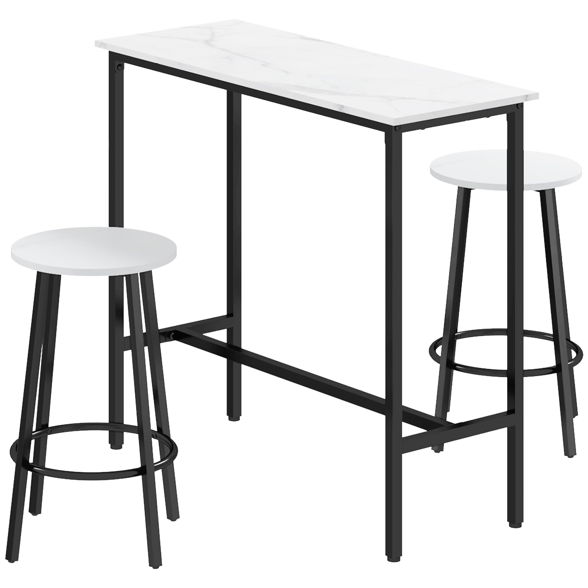 Photo of HOMCOM Three-Piece Marble-Effect Bar Table Set - White/Black in White/Black colour on a white background