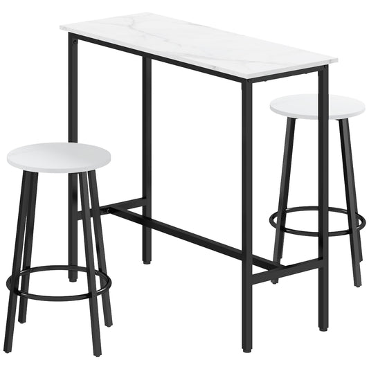 Photo of HOMCOM Three-Piece Marble-Effect Bar Table Set - White/Black in White/Black colour on a white background