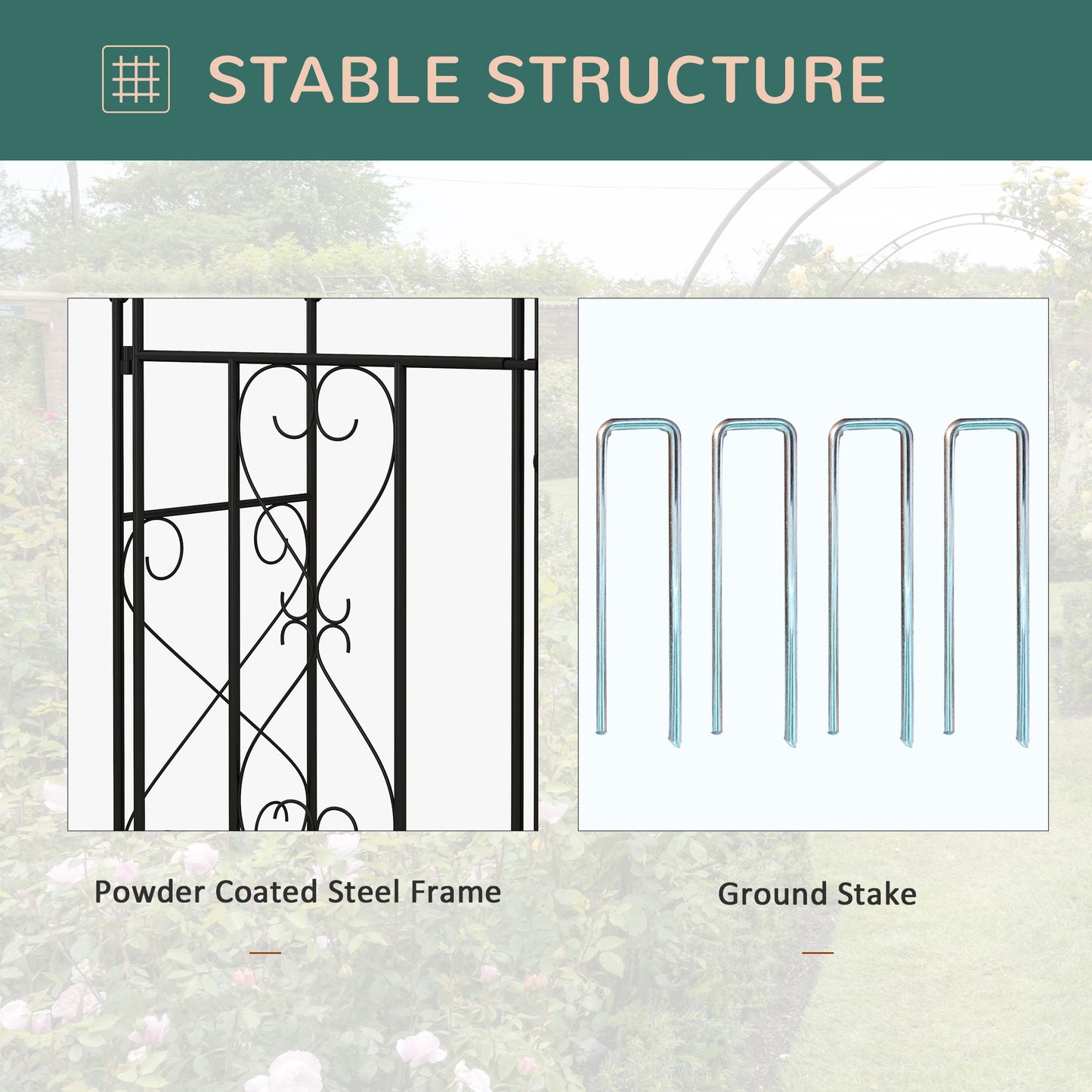 Outsunny Garden Arch with Double Gates, Metal Garden Arbor for Climbing Roses & Vines, Decorative Outdoor Archway for Backyard Pathways, Black