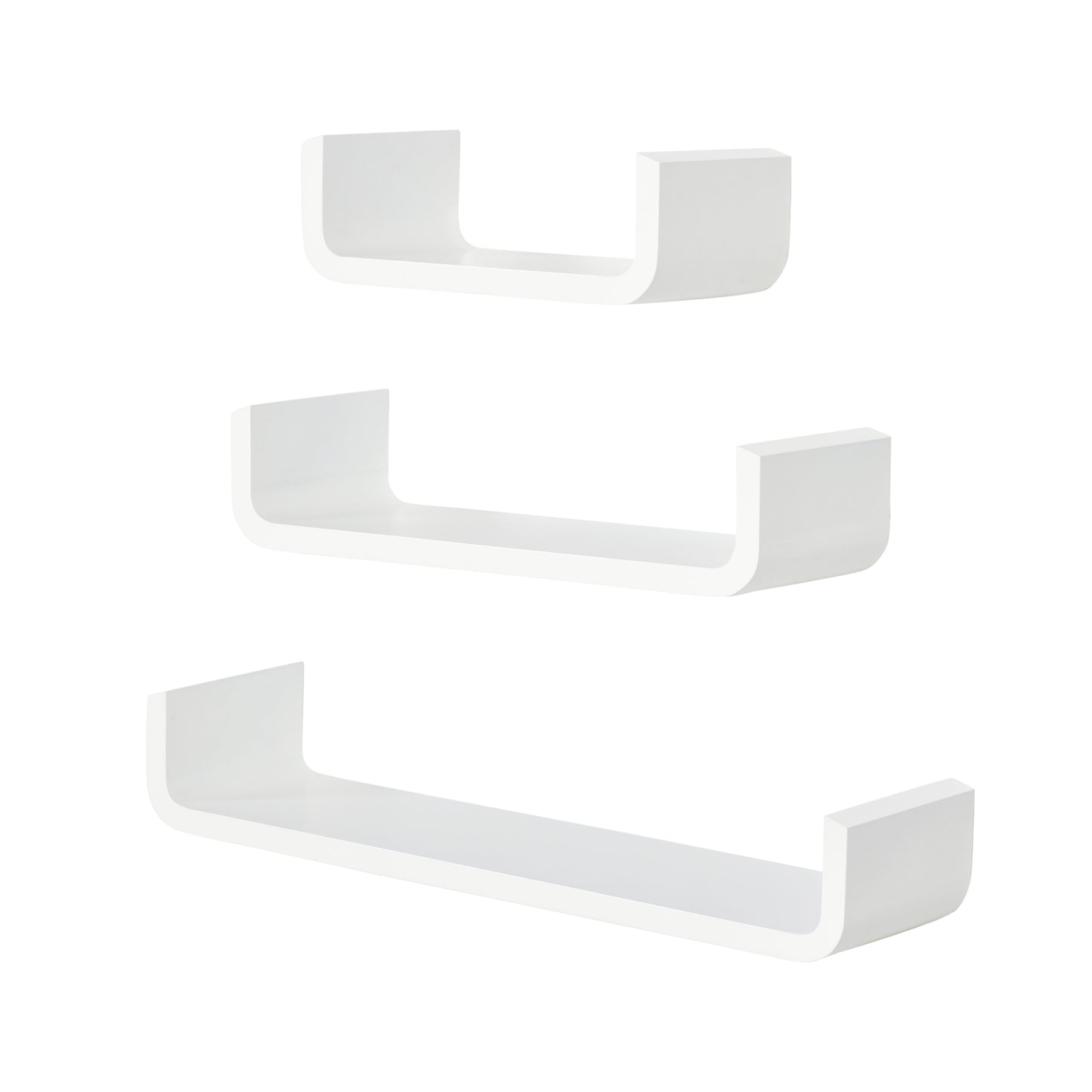 Photo of HOMCOM Floating Shelves, Set of 3 Wall Shelf, Shelves for Wall Invisible Mounting, Bedroom Living Room, White in White colour on a white background