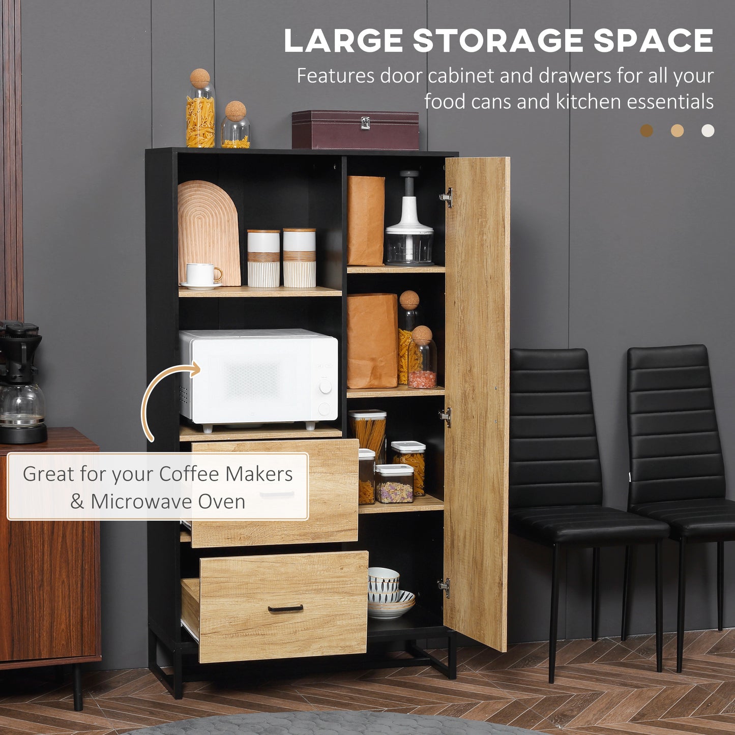 HOMCOM Tall Kitchen Cupboard, Freestanding Kitchen Pantry Cabinet with Adjustable Shelves, Drawers and Soft Close Door, 160cm