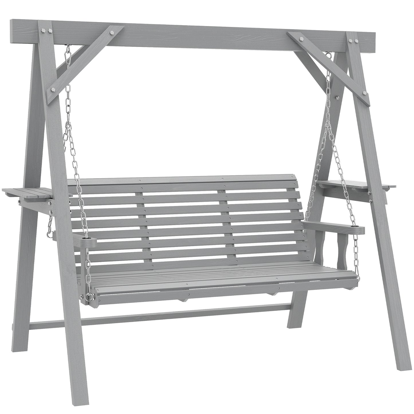 Photo of Outsunny Three-Seater Wooden Swing Bench, Dark Grey in Grey colour on a white background