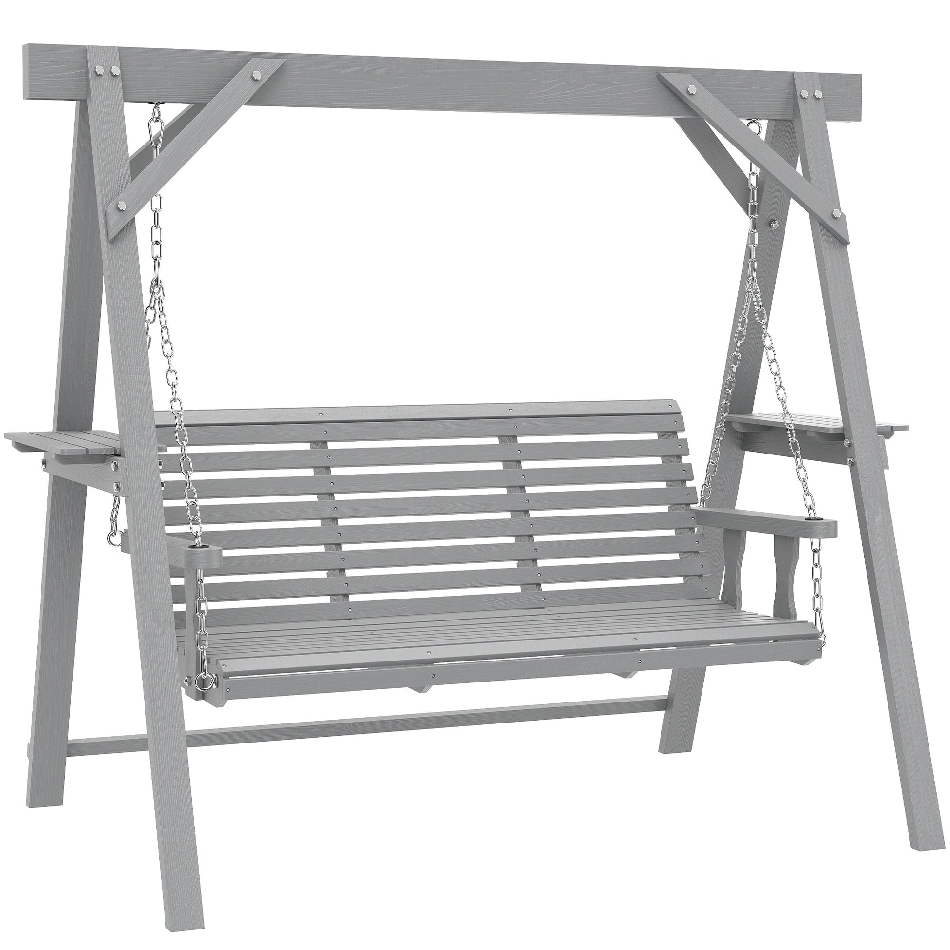 Photo of Outsunny Three-Seater Wooden Swing Bench, Dark Grey in Grey colour on a white background