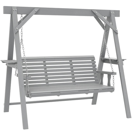 Photo of Outsunny Three-Seater Wooden Swing Bench, Dark Grey in Grey colour on a white background