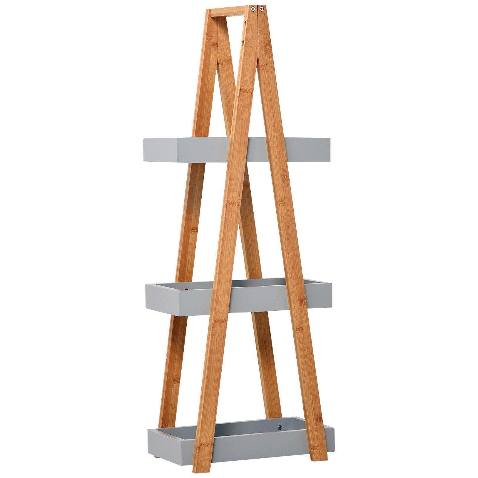 Photo of kleankin Bathroom Storage Shelves, 3-Tier Slim Shelving Unit, Freestanding Bamboo Shelf Unit, A Frame Space Saver Toilet Rack, Natural in Natural colour on a white background