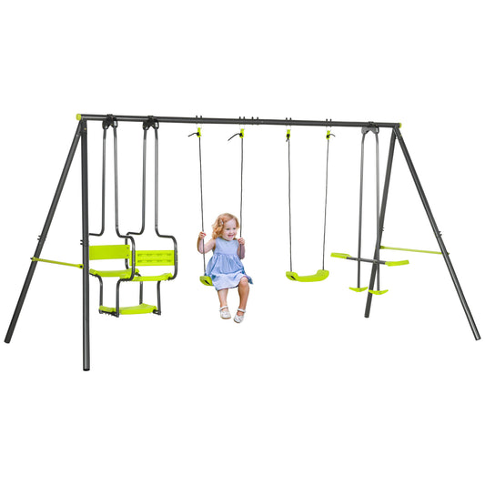 Photo of Outsunny Metal Garden Swing Set with Double Swings, Glider, Swing Seats - Green in Green colour on a white background
