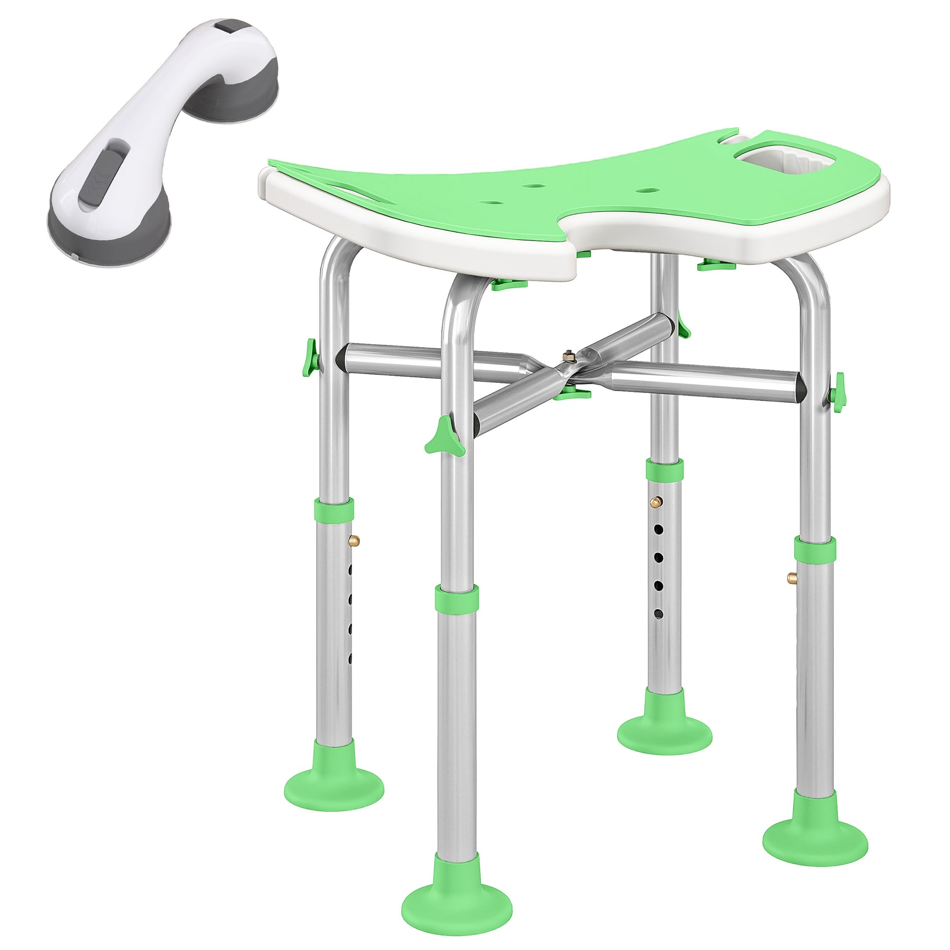 Photo of HOMCOM 39-51.5cm 'U' Seat Padded Shower Stool - Green in Green colour on a white background