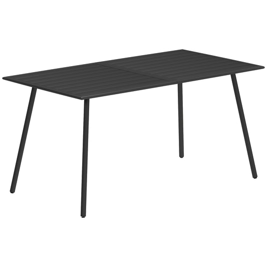Photo of Outsunny Rectangle Garden Table with Slat Top, Steel Frame, Outdoor Table for 6 Person, 150 x 80 x 74 cm, Black in Black colour on a white background