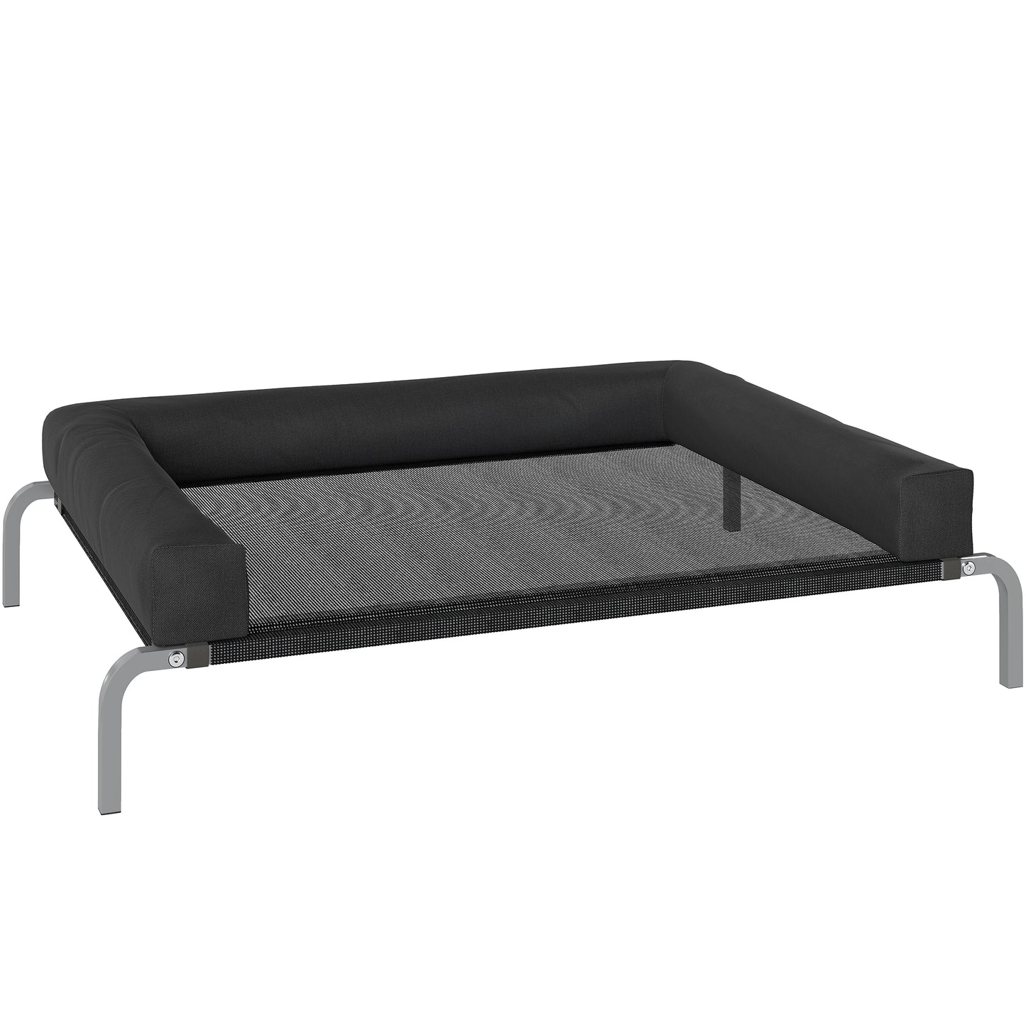 Photo of PawHut Elevated Dog Bed with Removable Bolsters, Raised Dog Bed for Medium Breeds, Portable Indoor & Outdoor Pet Cots, Black in Black colour on a white background