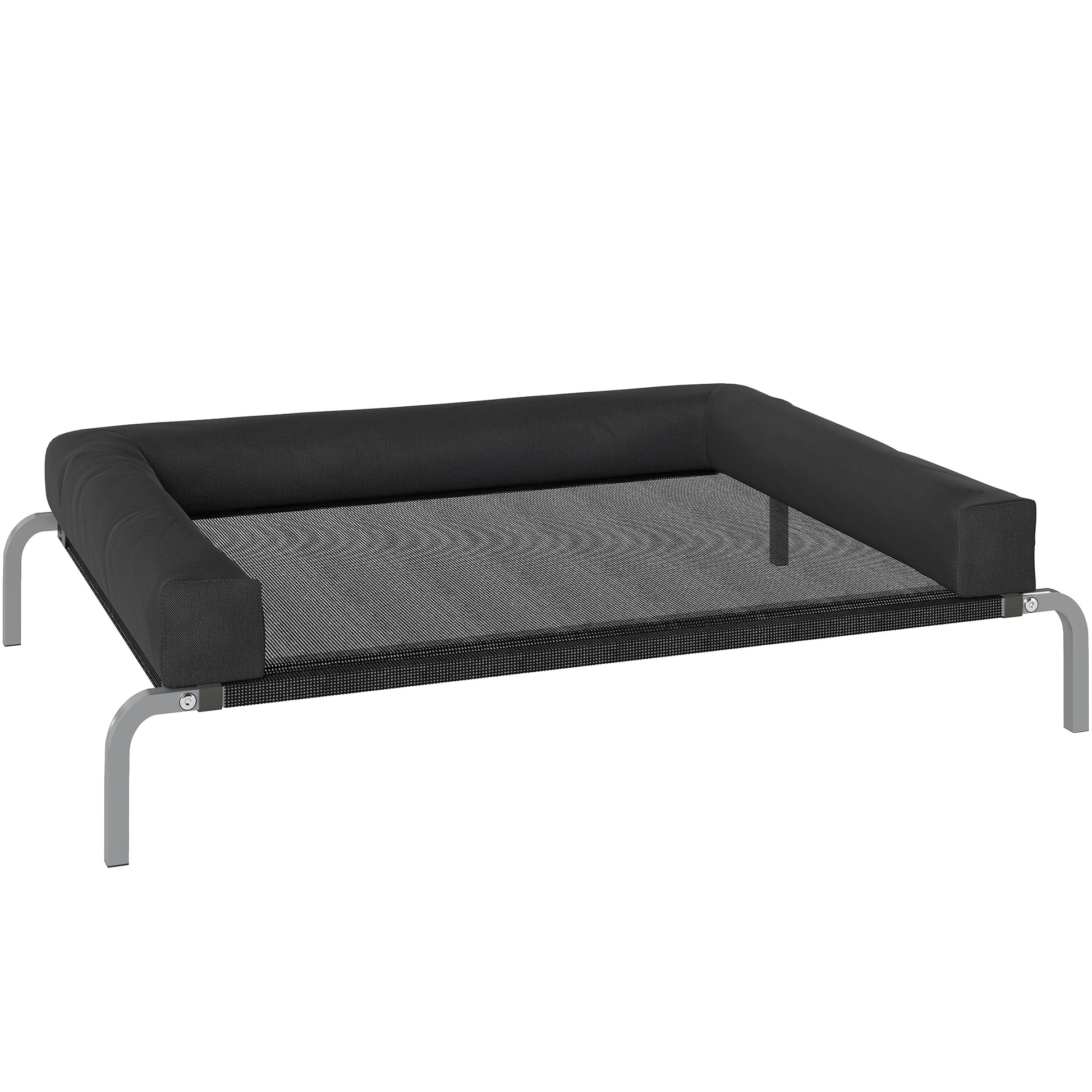 Photo of PawHut Elevated Dog Bed with Removable Bolsters, Raised Dog Bed for Medium Breeds, Portable Indoor & Outdoor Pet Cots, Black in Black colour on a white background