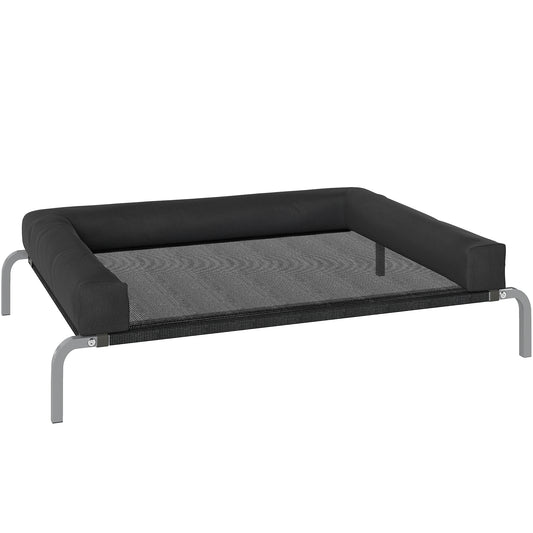 Photo of PawHut Elevated Dog Bed with Removable Bolsters, Raised Dog Bed for Medium Breeds, Portable Indoor & Outdoor Pet Cots, Black in Black colour on a white background