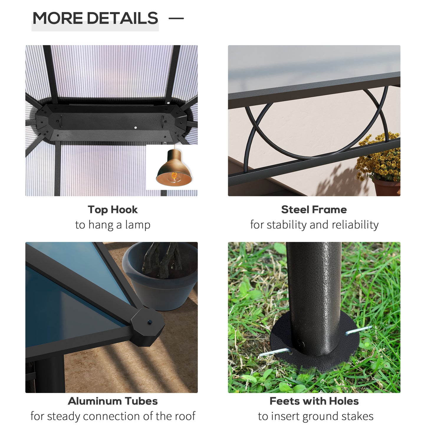 Outsunny Hardtop Gazebo Garden Pavilion w/ UV Resistant Polycarbonate Roof, Curtains, Steel & Aluminium Frame, 3 x 4(m), Grey