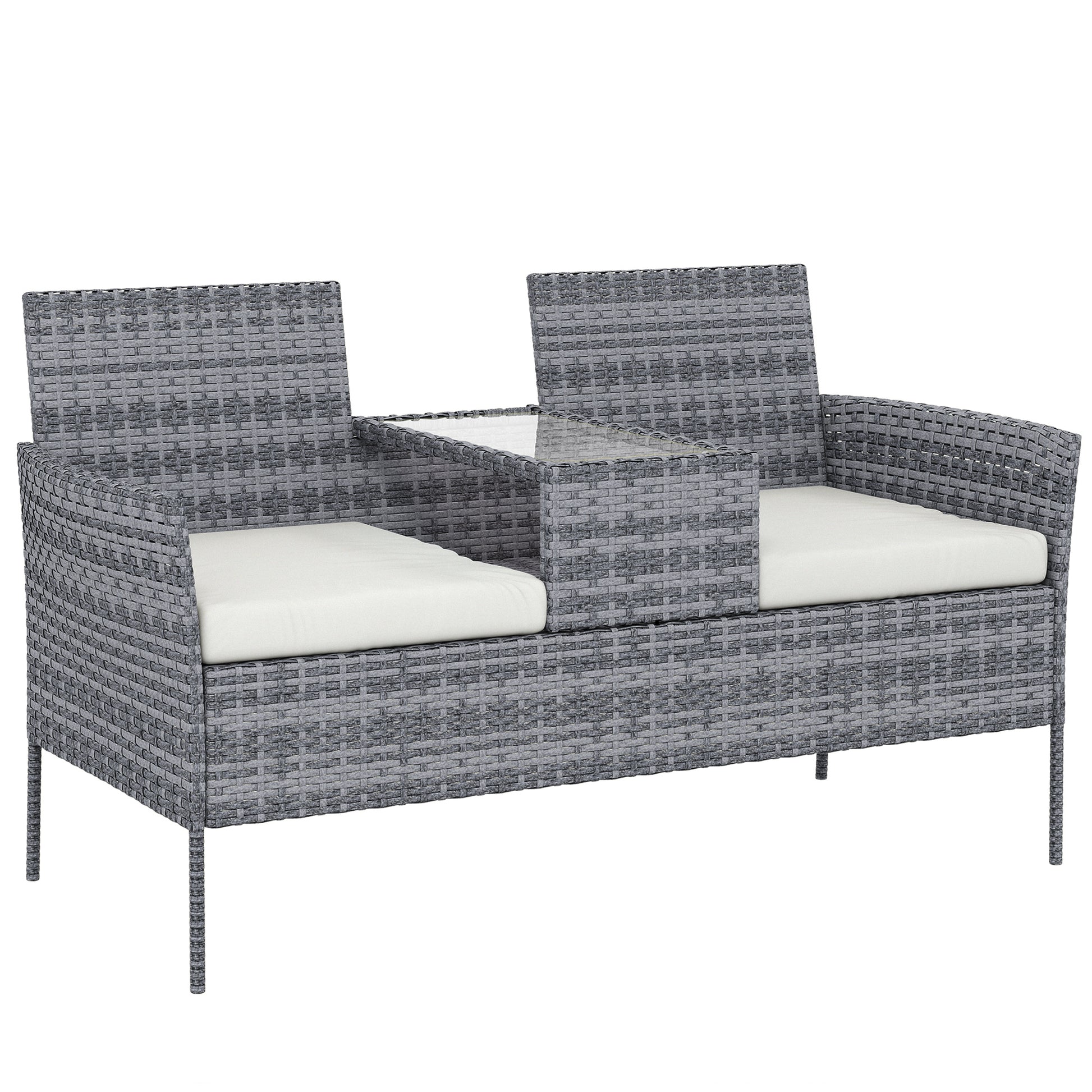 Photo of Outsunny Two-Seat Rattan Chair, with Middle Table - Grey in Grey colour on a white background