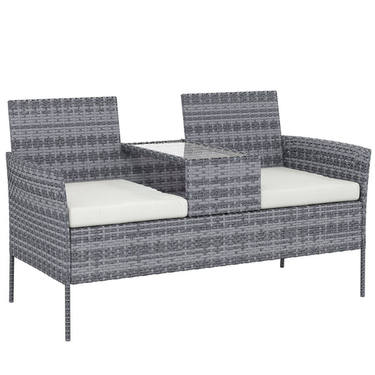 Photo of Outsunny Two-Seat Rattan Chair, with Middle Table - Grey in Grey colour on a white background