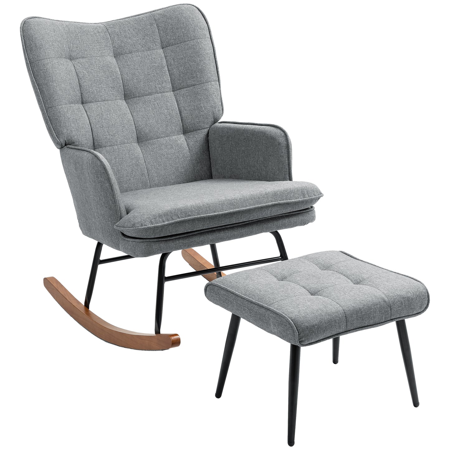 Photo of HOMCOM Linen-Look Rocking Chair and Ottoman Set - Grey in Grey colour on a white background