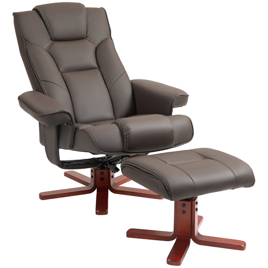 Photo of HOMCOM Faux Leather Manual Recliner and Footstool Set - Brown in Brown colour on a white background
