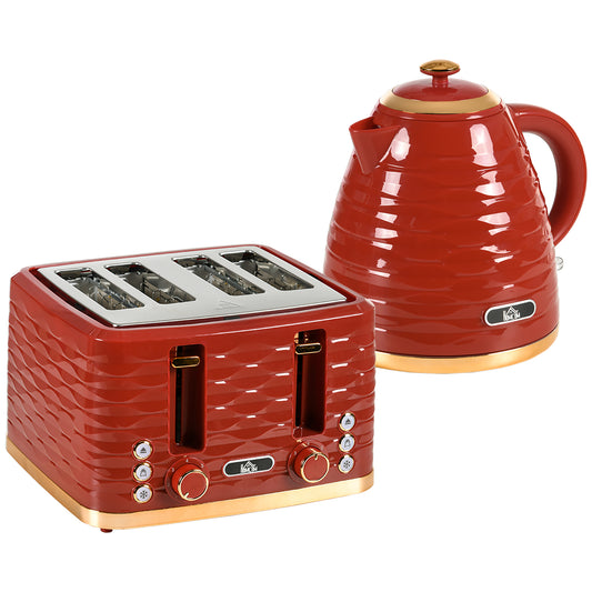 Photo of HOMCOM 3000W 1.7L Rapid Boil Kettle & 4 Slice Toaster, Kettle and Toaster Set with 7 Browning Controls and Crumb Tray, Red in Red colour on a white background