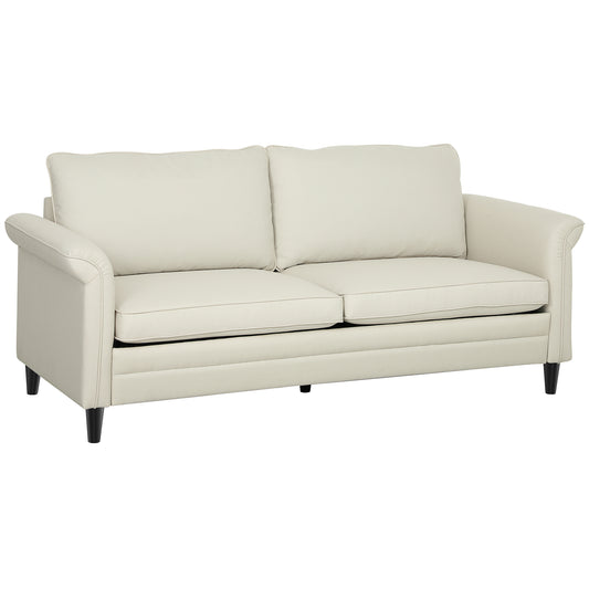 Photo of HOMCOM 3 Seater Sofa, Modern Fabric Sofa Couch with Spring Cushion, Rubber Wood Legs, 191cm Upholstered Settee for Living Room, Bedroom, Home Office, Guest Room, Cream White in White colour on a white background