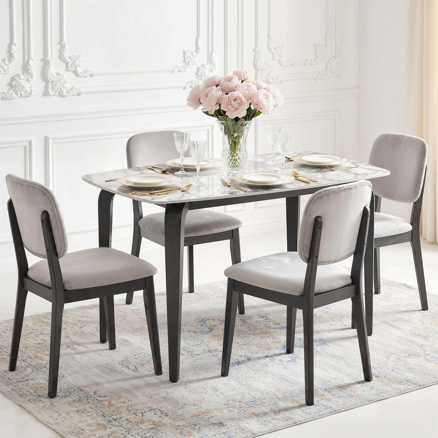 HOMCOM Dining Table for 4, Modern Kitchen Table with Sintered Stone Tabletop, Metal Legs, White