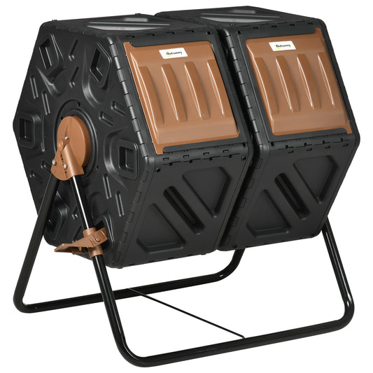 Photo of Outsunny 130L Double Chamber Composter - Black in Black colour on a white background