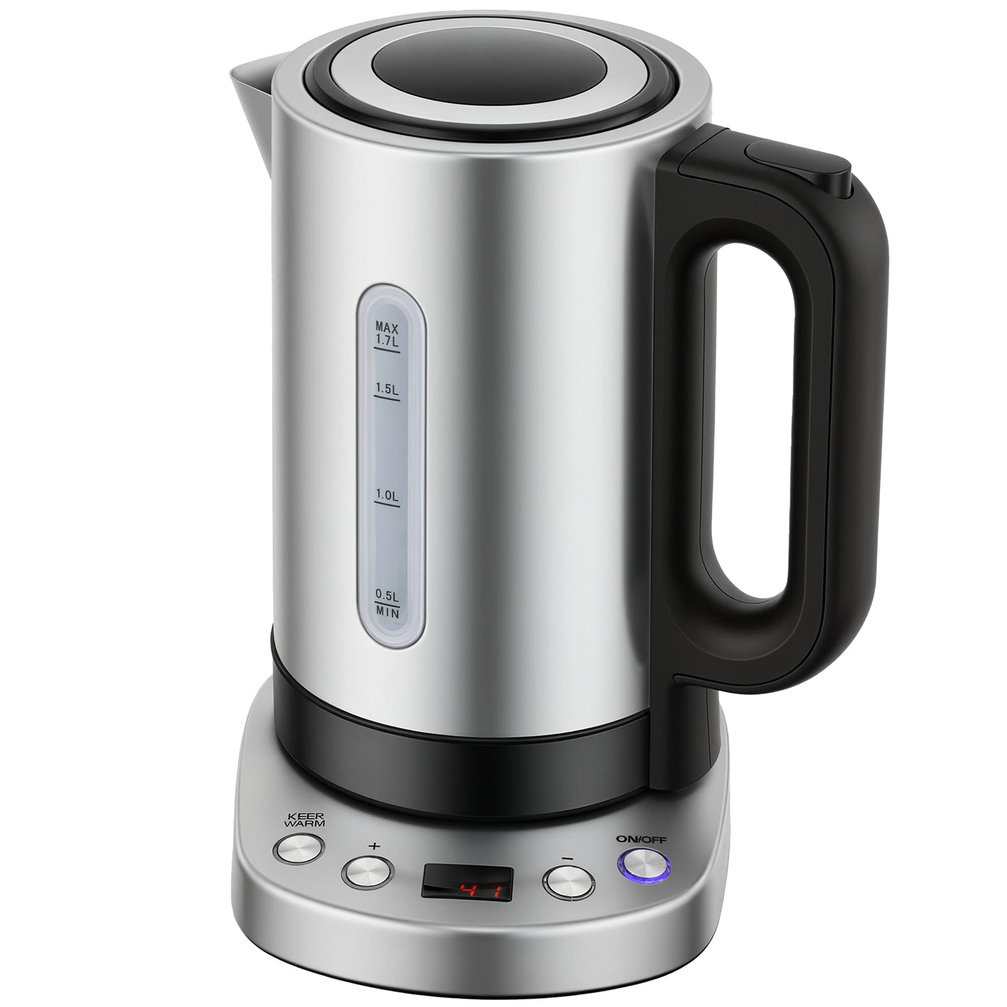 Photo of HOMCOM Electric Kettle, 1.7L, Fast Boil, 3kW Water Kettle with UK Strix Thermostat, Keep Warm Function, LCD Base, Silver Tone in Tone colour on a white background