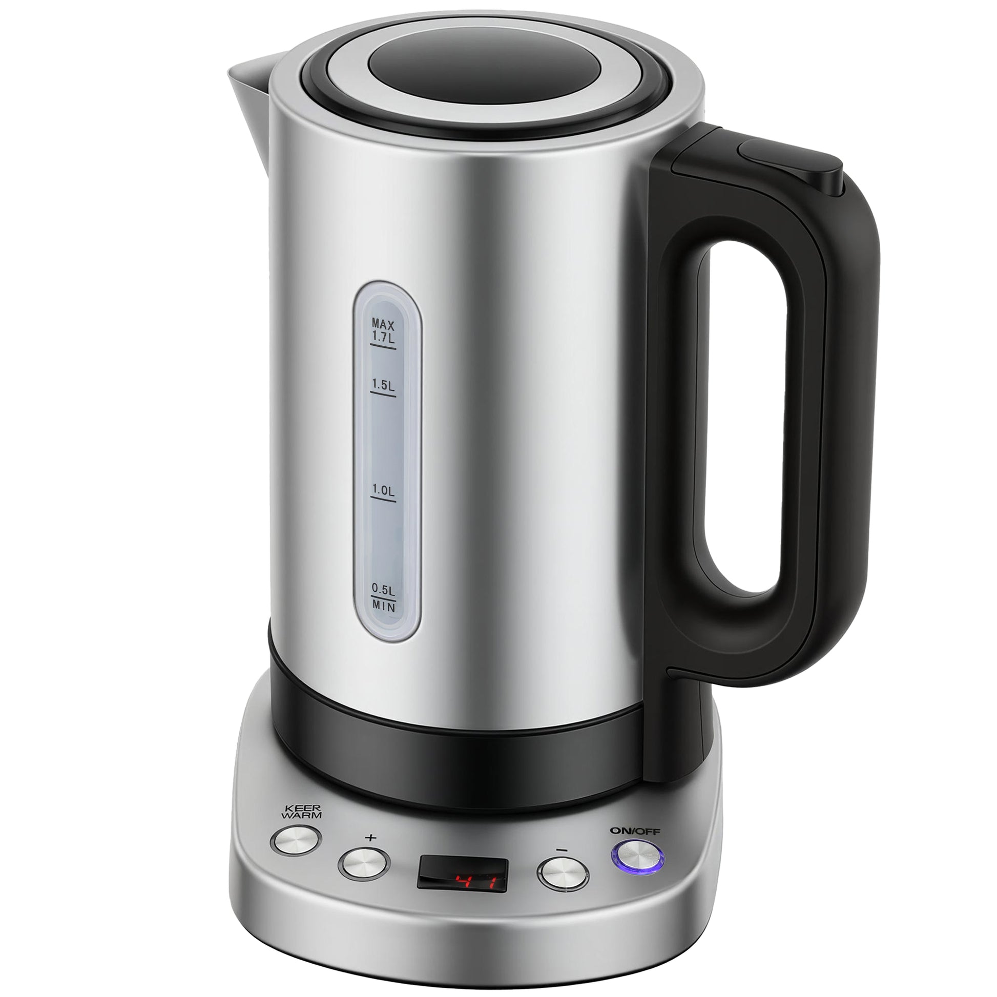 Photo of HOMCOM Electric Kettle, 1.7L, Fast Boil, 3kW Water Kettle with UK Strix Thermostat, Keep Warm Function, LCD Base, Silver Tone in Tone colour on a white background