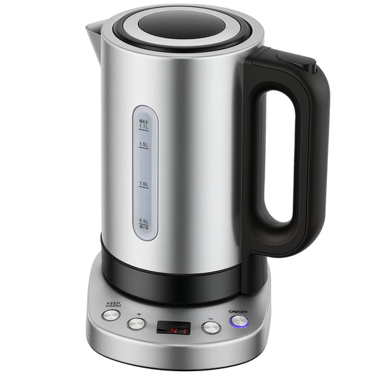 Photo of HOMCOM Electric Kettle, 1.7L, Fast Boil, 3kW Water Kettle with UK Strix Thermostat, Keep Warm Function, LCD Base, Silver Tone in Tone colour on a white background