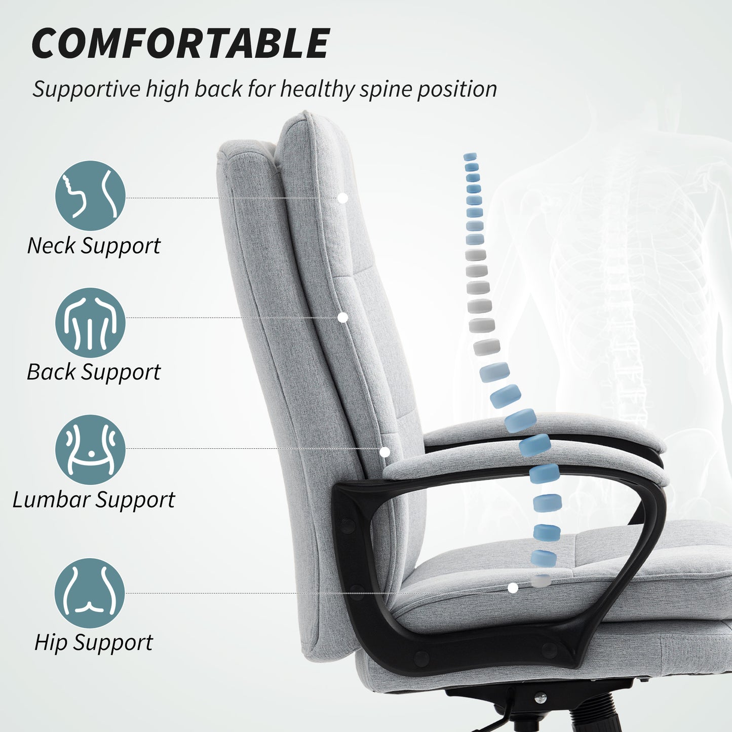 HOMCOM Double Padded Linen-Look Office Chair - Light Grey