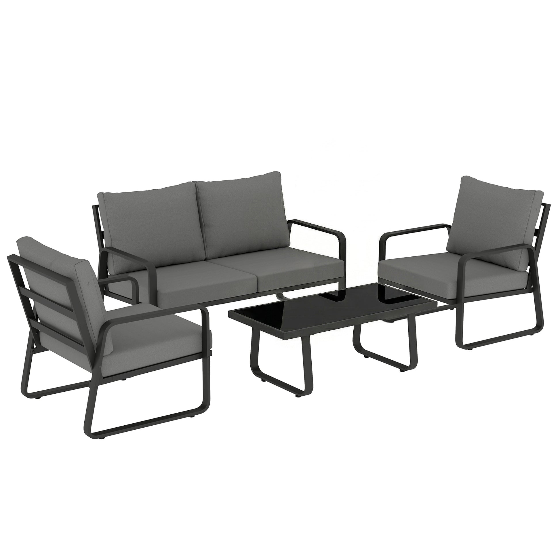 Photo of Outsunny 4 Piece Garden Furniture Set, Outdoor Sofa Set with Loveseat, 2 Armchairs, Coffee Table and Cushions in Cushions colour on a white background