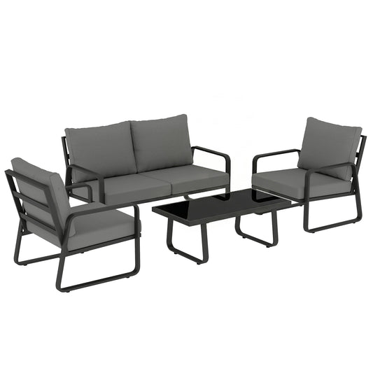 Photo of Outsunny 4 Piece Garden Furniture Set, Outdoor Sofa Set with Loveseat, 2 Armchairs, Coffee Table and Cushions in Cushions colour on a white background
