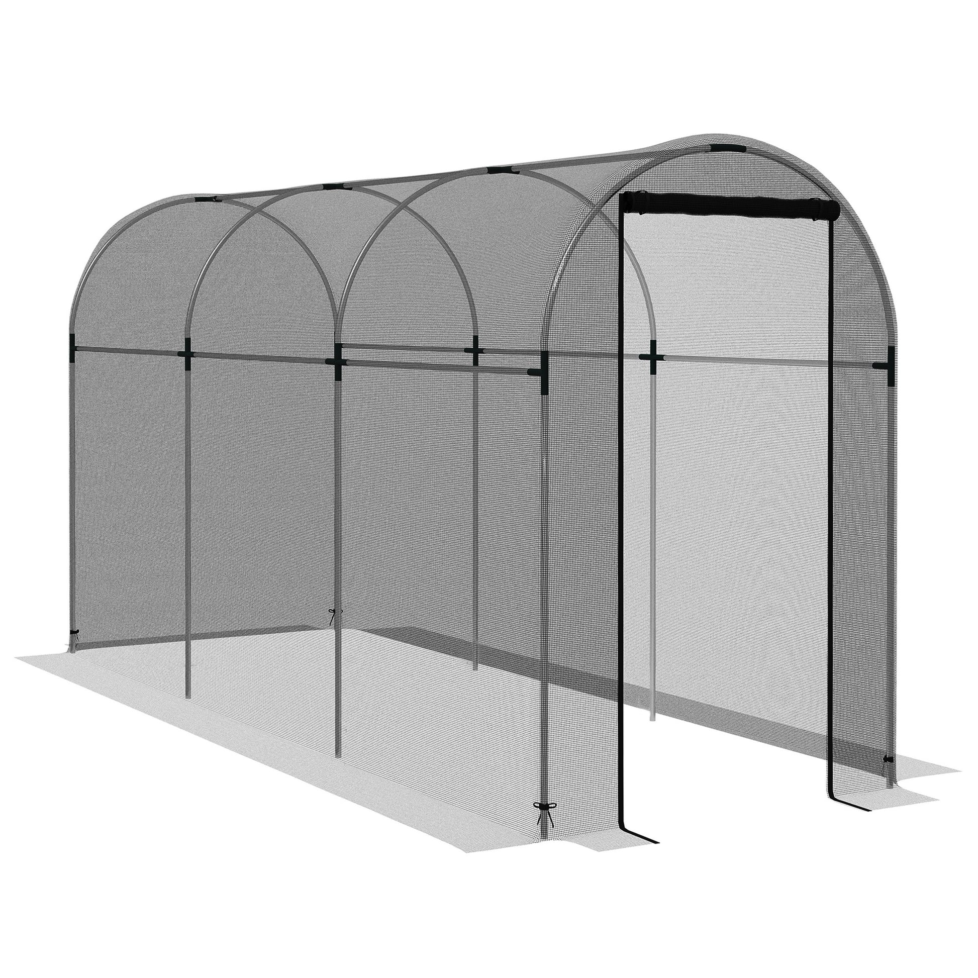 Photo of Outsunny 360 x 120cm Galvanised Steel Fruit Cage, Plant Protection Tent with Zipped Door, Black in Black colour on a white background
