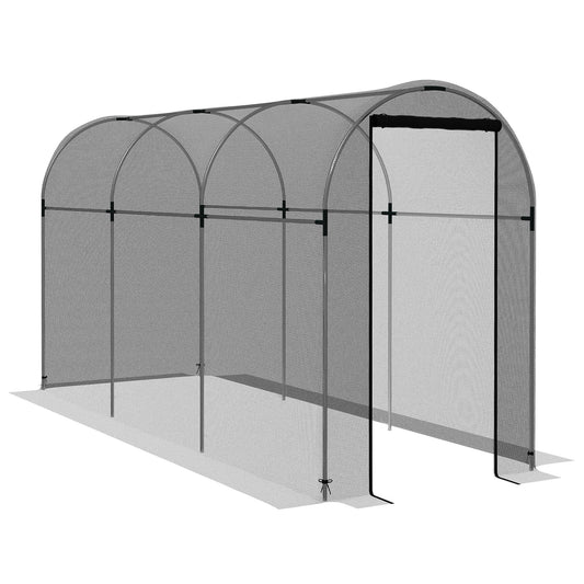 Photo of Outsunny 360 x 120cm Galvanised Steel Fruit Cage, Plant Protection Tent with Zipped Door, Black in Black colour on a white background