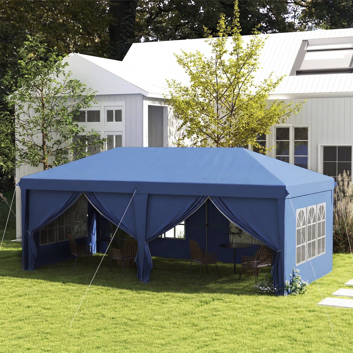 Outsunny 3x6m Pop-Up Gazebo, with Curtain Walls and Windows, Blue