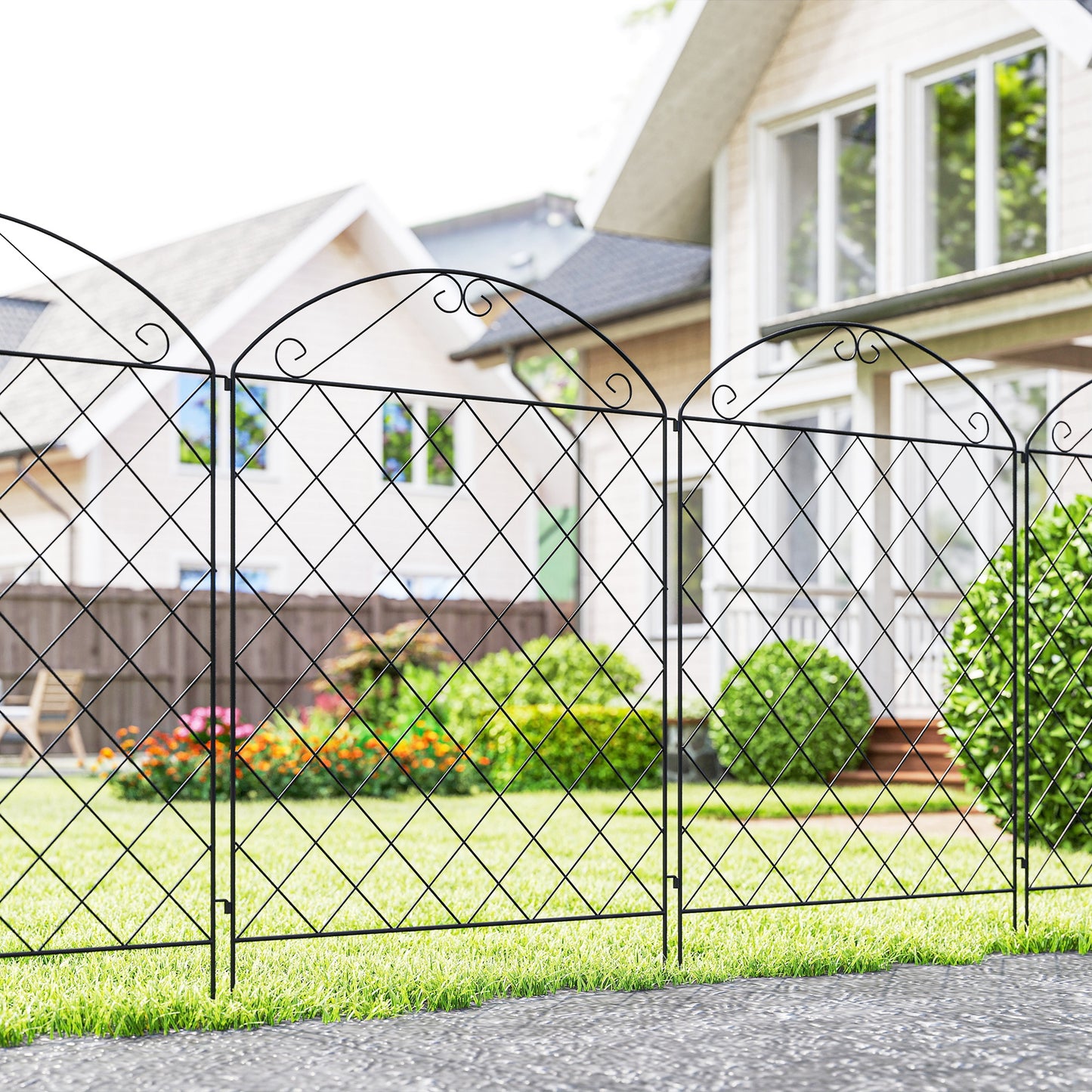 Outsunny 43in x 11.5ft Decorative Garden Fencing, Rustproof Metal Wire Picket Fence Panels, Black