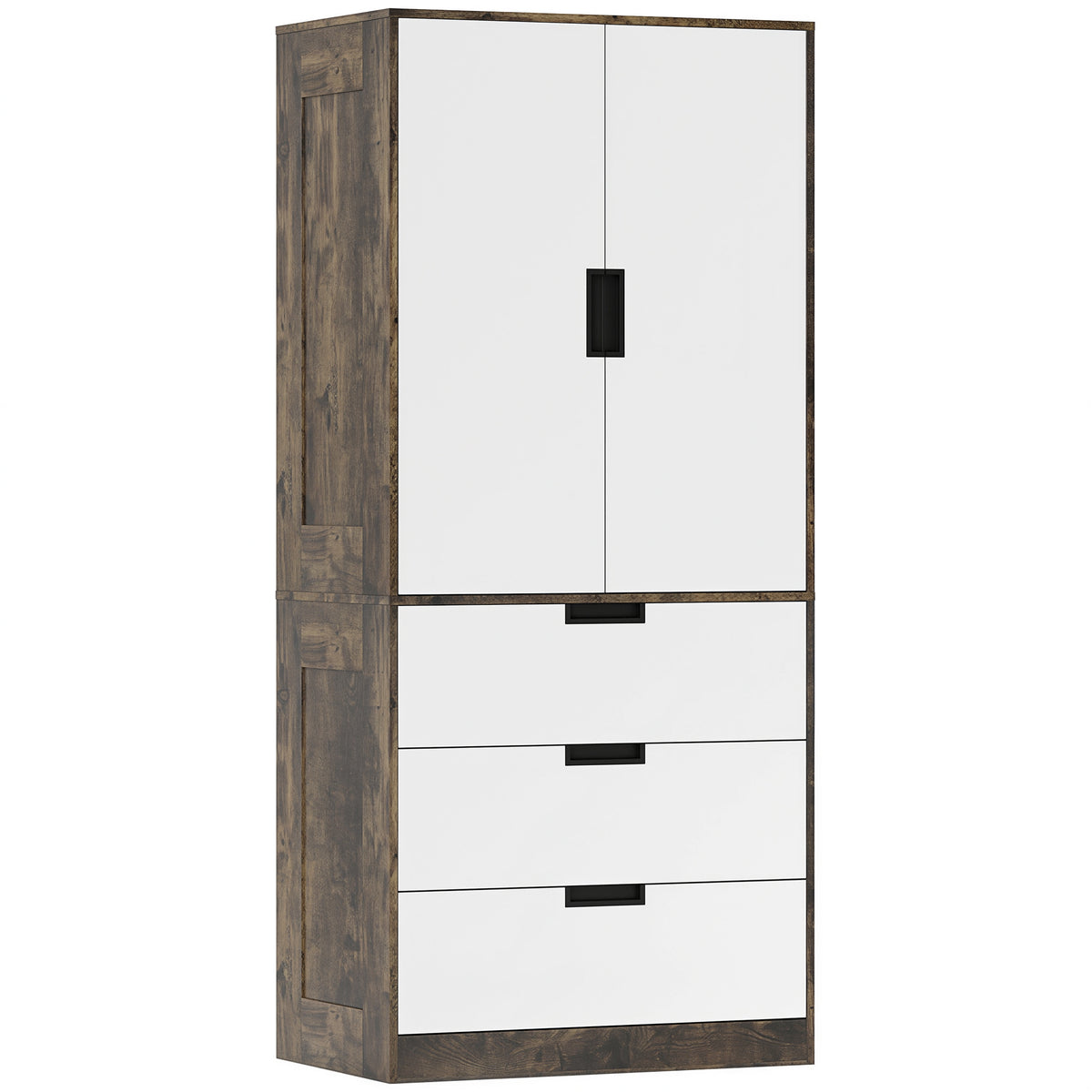 Photo of HOMCOM Modern Clothes Storage Cupboard Unit, 3 Drawer 2 Door Wardrobe with Hanging Rod, Rustic Brown in Brown colour on a white background