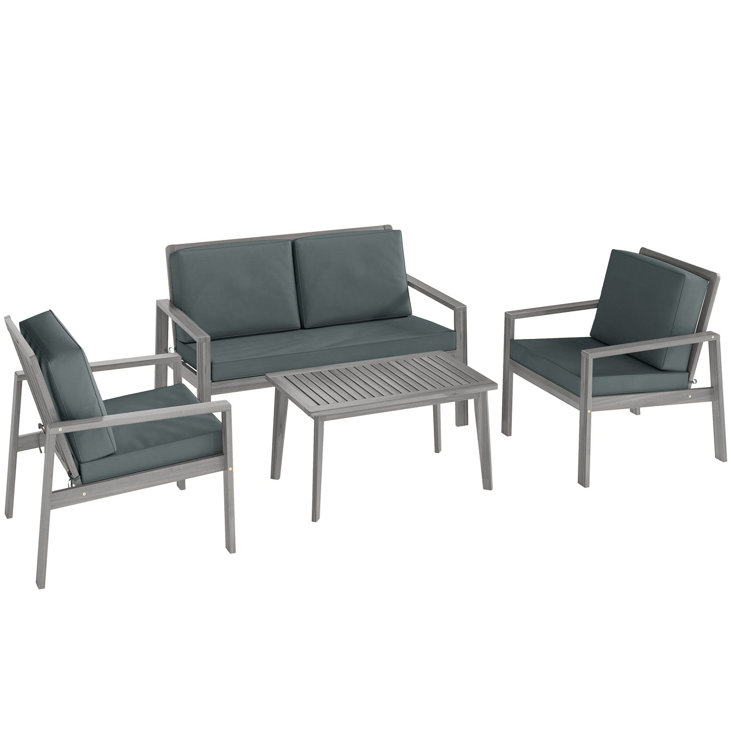 Photo of Outsunny 4-Piece Wooden Garden Furniture Set with Cushions - Light Grey in Grey colour on a white background