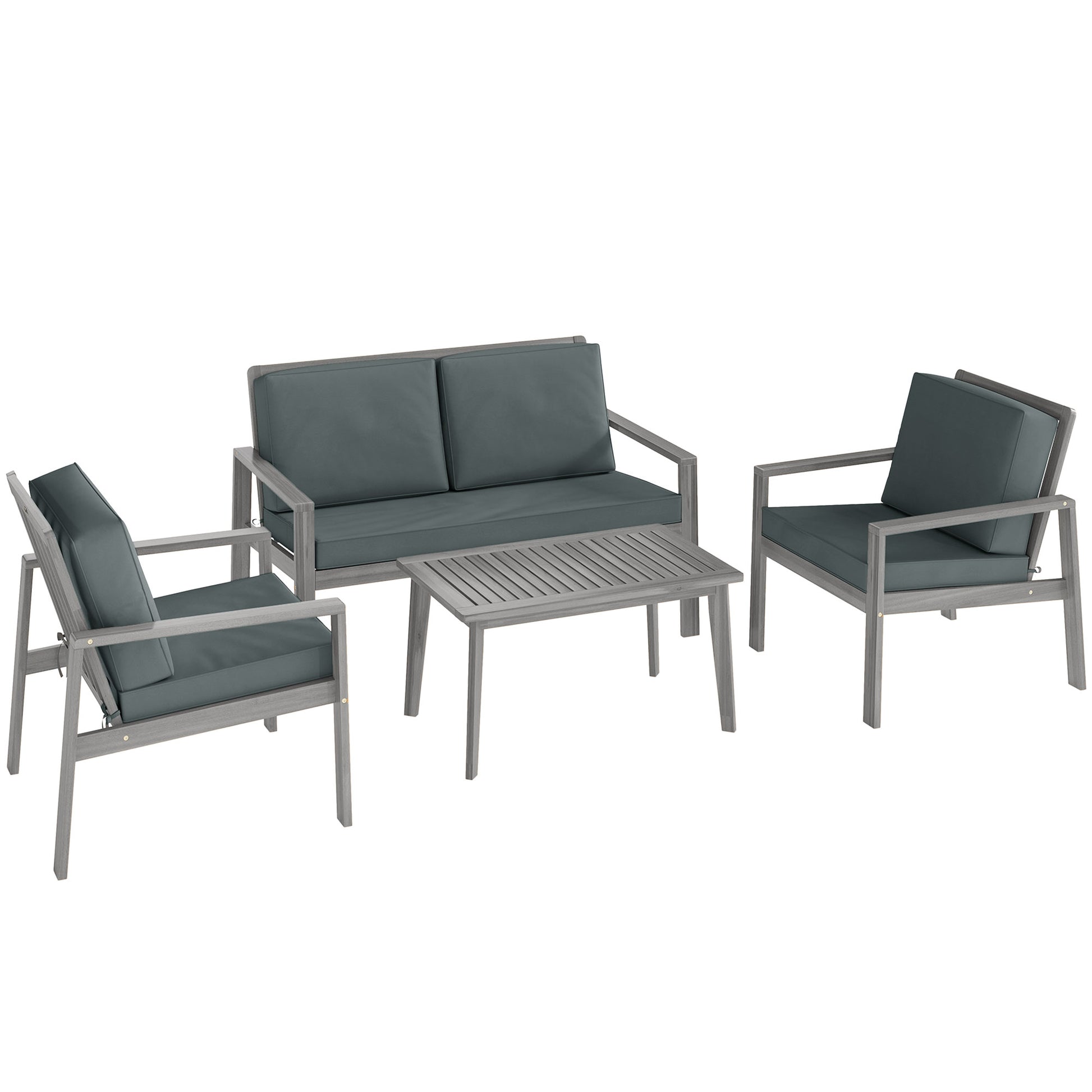 Photo of Outsunny 4-Piece Wooden Garden Furniture Set with Cushions - Light Grey in Grey colour on a white background
