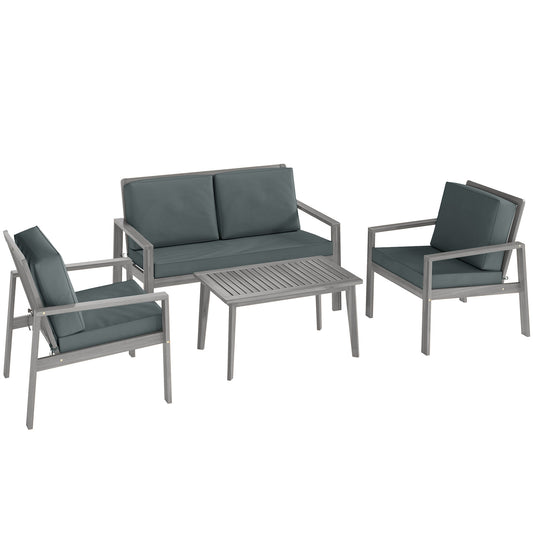 Photo of Outsunny 4-Piece Wooden Garden Furniture Set with Cushions - Light Grey in Grey colour on a white background