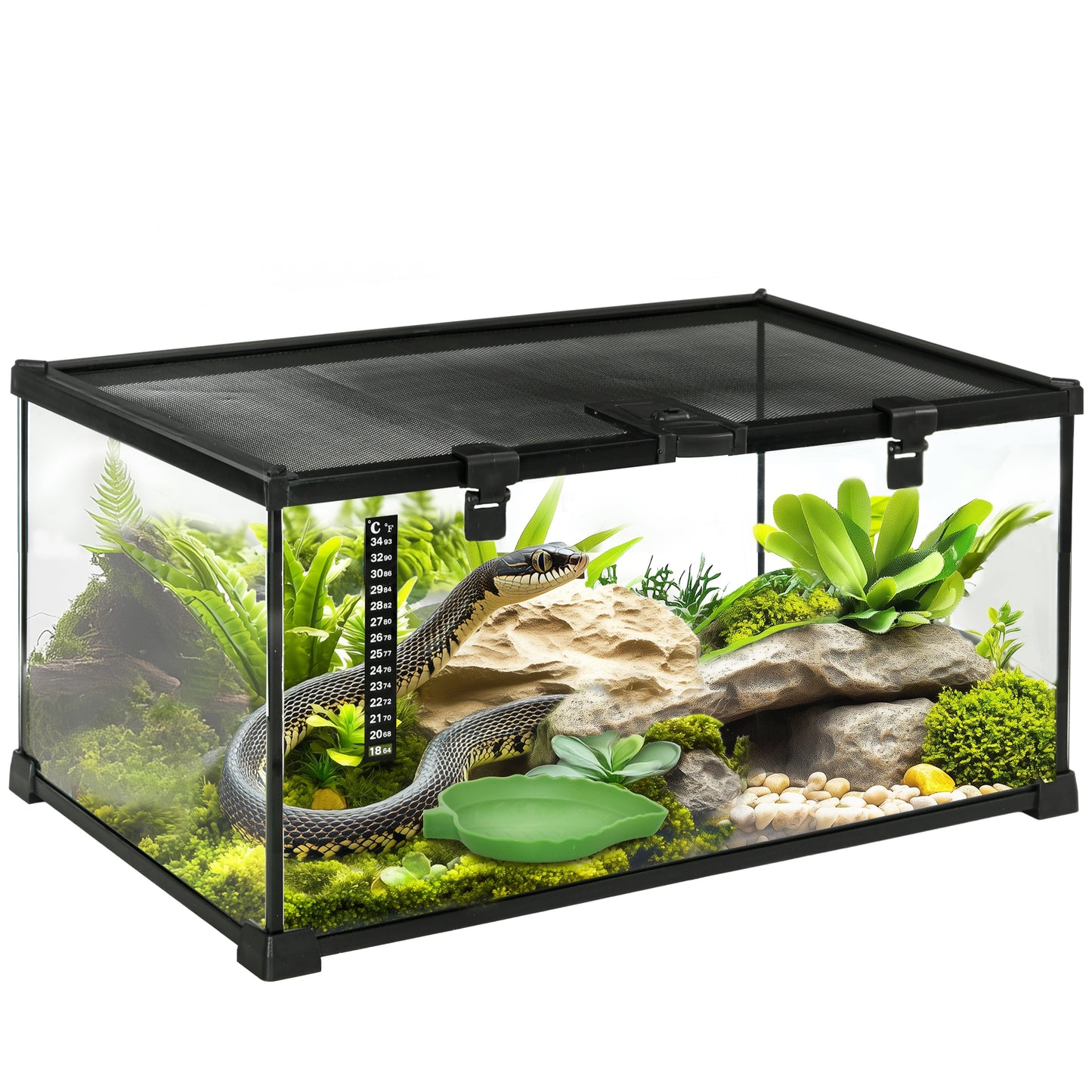 Photo of PawHut Glass Reptile Terrarium Insect Breeding Tank Vivarium Habitats with Thermometer for Lizards, Horned Frogs, Snakes, Spiders - Medium 50 x 30 x 25cm in 25cm colour on a white background